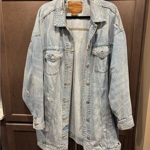 American Eagle Outfitters Blue Distressed Denim Jacket